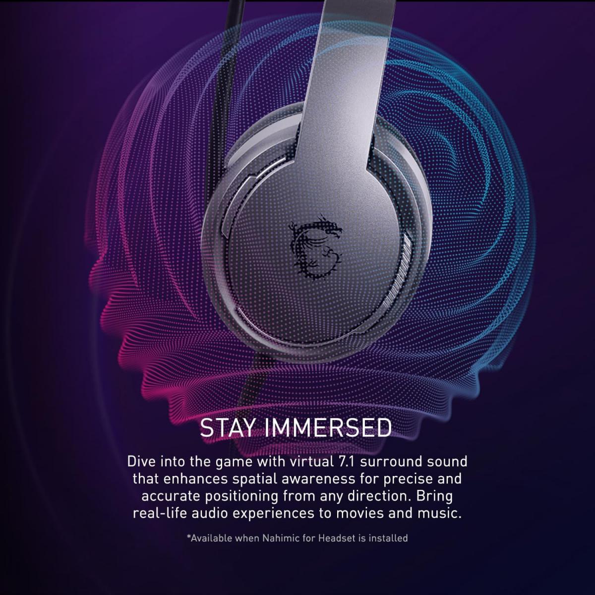 MSI IMMERSE GH40 Active Environment Noise Canceling (ENC), Virtual 7.1 Surround, GAMING HEADSET MSI IMMERSE GH40 Active Environment Noise Canceling (ENC), Virtual 7.1 Surround, GAMING HEADSET